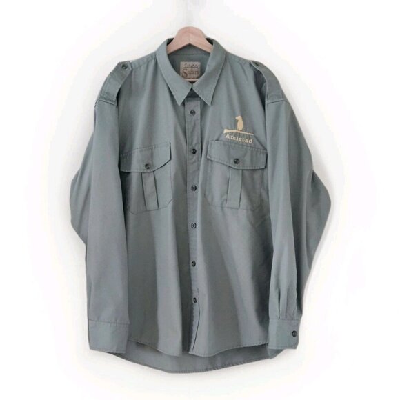 Cabela's Shirt Men XL Military Green Safari Series LS Buttons Pockets Cotton - Picture 1 of 16